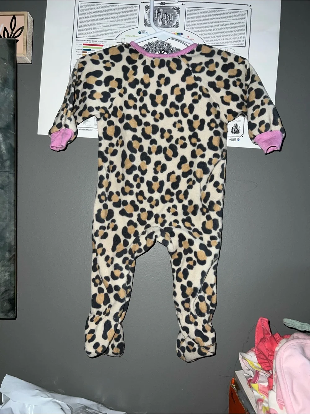 Leopard Print Footed One-Piece with Pink Trim - Kids